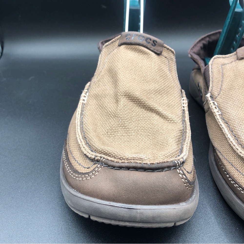 Crocs Walu Luxe Canvas Loafers Slip-On Casual Brown Shoes‎ 203473 Men's Size 7 - Picture 9 of 16
